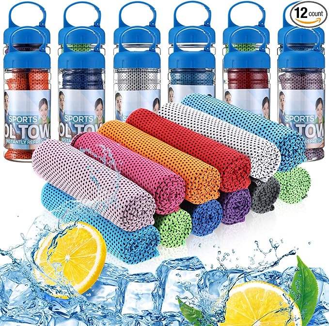 12 Pack 32 x 12 in Cooling Towels Bulk for Neck and Face Microfiber Ice Towel Sweat Towels Breathable Soft Chilly Towel Portable Cool Neck Rags for Yoga Sport Gym Workout Fitness