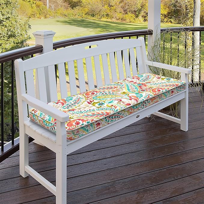 Outdoor Bench Cushion, Patio Furniture Cushion 45 x 18 x 3 Inch, Water Resistant Garden Sofa Swing Pad Settee Loveseat Couch Replacement Cushion, 1 Pack, Pretty Paisley