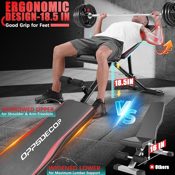 OPPSDECOR Adjustable Weight Bench, 900LBS Easy Assembly Fast Folding Workout Bench, Space Saving Weight Benches Incline Decline Flat Utility Bench Press Bench for Home Gym Strength Training