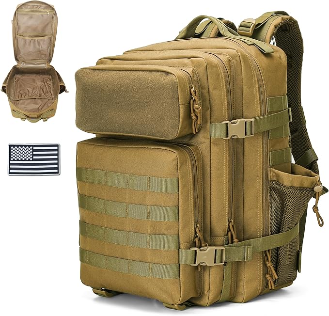 gracedon Tactical Backpack - Military Molle Bag 3 Days Pack for men and Women Large Assault Rucksack 45L (Khaki)