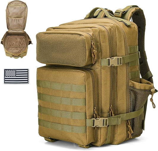 gracedon Tactical Backpack - Military Molle Bag 3 Days Pack for men and Women Large Assault Rucksack 45L (Khaki)