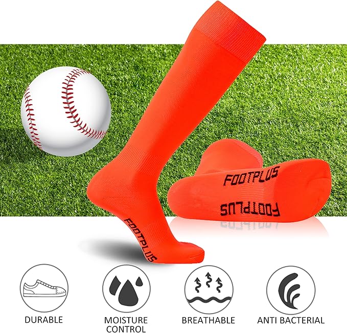 FOOTPLUS Baseball Softball Socks, Unisex Over Knee High Solid Sports Rugby Soccer Homecoming Socks