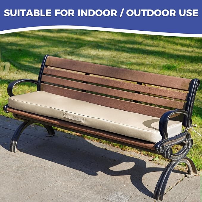 Outdoor Bench Cushions for Outdoor Furniture, 48x18x3 Inch, Waterproof Bench Pillow, Fade Resistant Long Bench Seat Pads for Garden, Indoor, Porch Swing, Beige