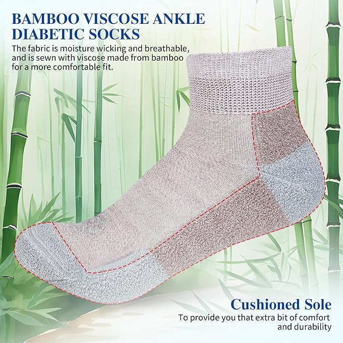 Diabetic Socks for Men,6 Pairs Ankle Mens Diabetic Socks,Diabetic Neuropathy Socks for Men 9-12