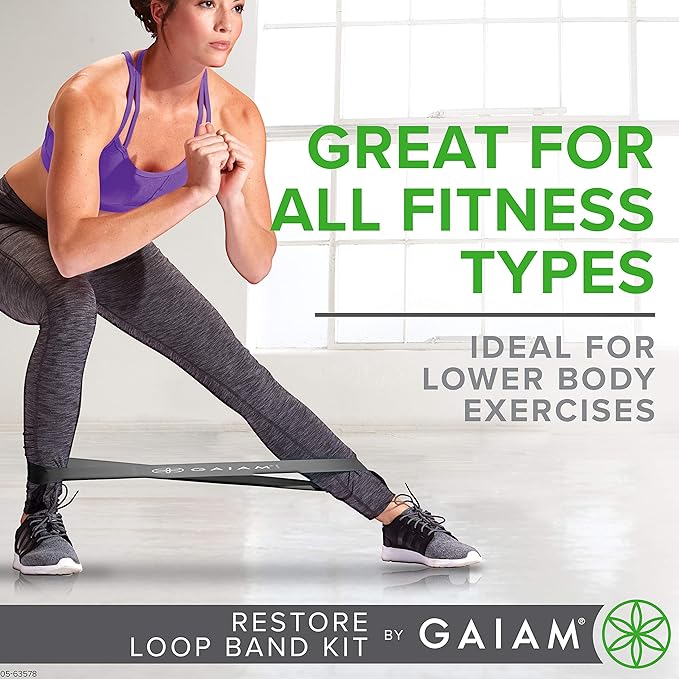 Gaiam Restore Loop Band Kit,Set of 3, Light, Medium,Heavy Lower Body Loop Resistance Bands for Legs and Booty Exercises & Workouts,15"x 4"Bands