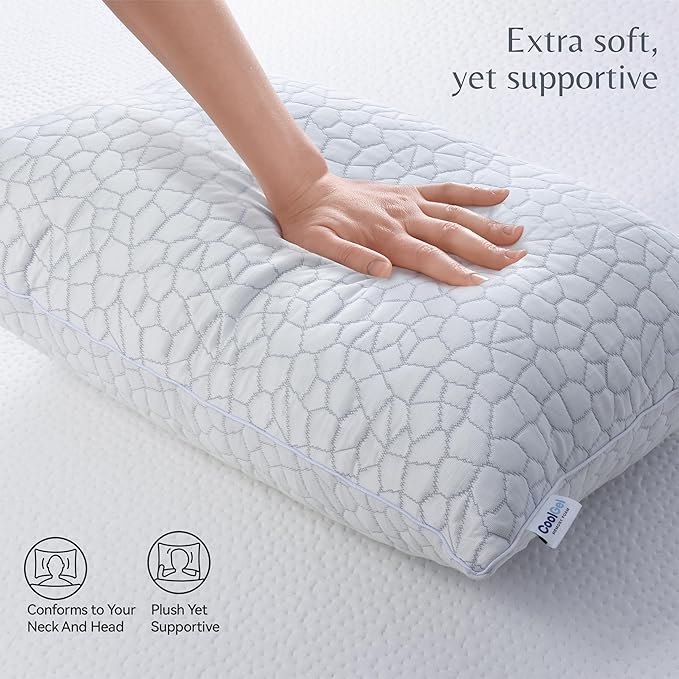 Cool Gel Cooling Pillow for Hot Sleepers - Queen Size Shredded Memory Foam Pillows for Sleeping - Adjustable Neck & Shoulder Support, Reversible Cover, Hypoallergenic & Breathable
