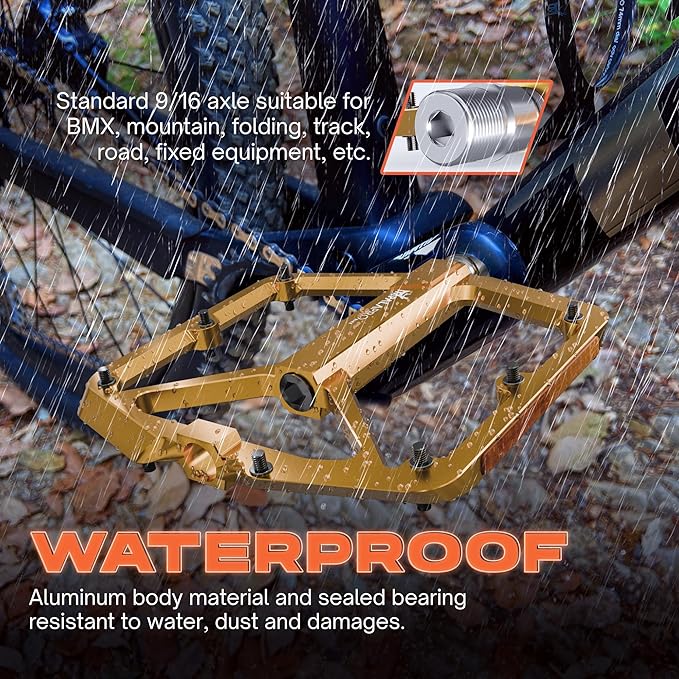 Flat Bike Pedals with Reflectors CNC Aluminium 9/16” – MTB Pedals with Extra Wide Platform and Removable Anti-Slip Pins – Lightweight Pedals for Mountain Bike & Road Bike 294 g