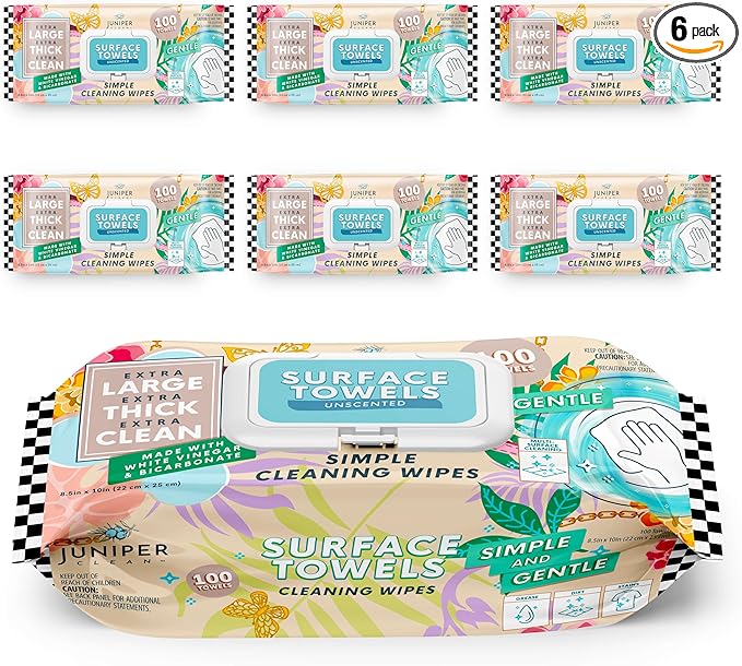 6 Packs Surface Cleaning Wipes Bleach Free, Thick & Large Dispose, All-Purpose Cleaner for Bathroom, Kitchen, Office, 100 Count Soft Flow, Biodegradable, No Scent