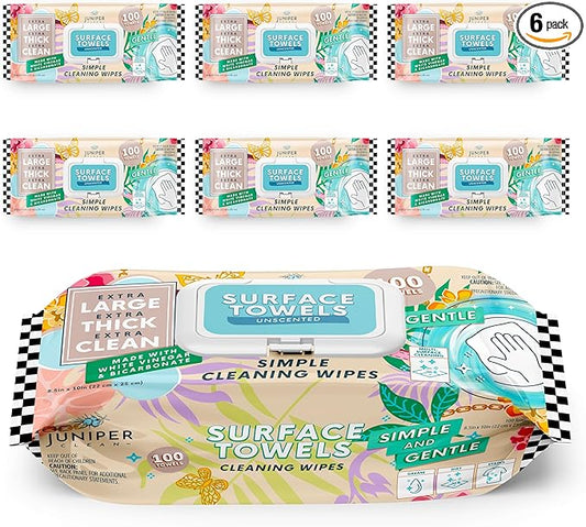 6 Packs Surface Cleaning Wipes Bleach Free, Thick & Large Dispose, All-Purpose Cleaner for Bathroom, Kitchen, Office, 100 Count Soft Flow, Biodegradable, No Scent