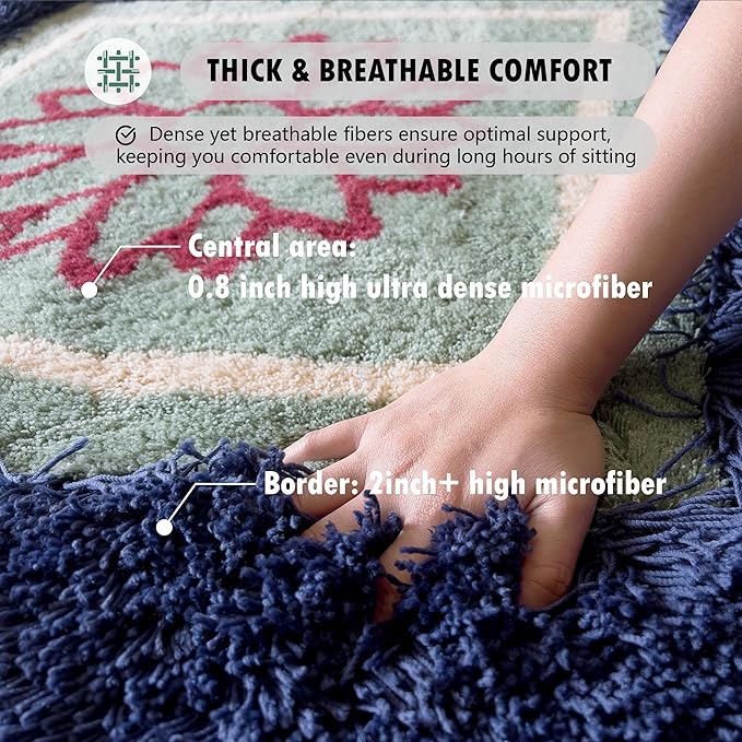 Himalayan 3 x 3 Navy Blue/Green Luxury Meditation Rug Mat Square Rugs | Thick & Supportive Yoga Mat with Non-Slip Base | Decorative Carpet & Accent Rug for Zen, Home Office & Living Room