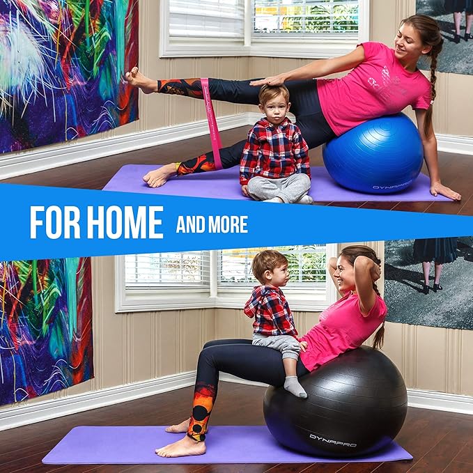 DYNAPRO Exercise Ball Extra Thick Eco-Friendly & Anti-Burst Material Supports over 2200lbs, Stability Ball for Home, Yoga, Gym, Birthing, Physio, Swiss, Physical Therapy or Pregnancy