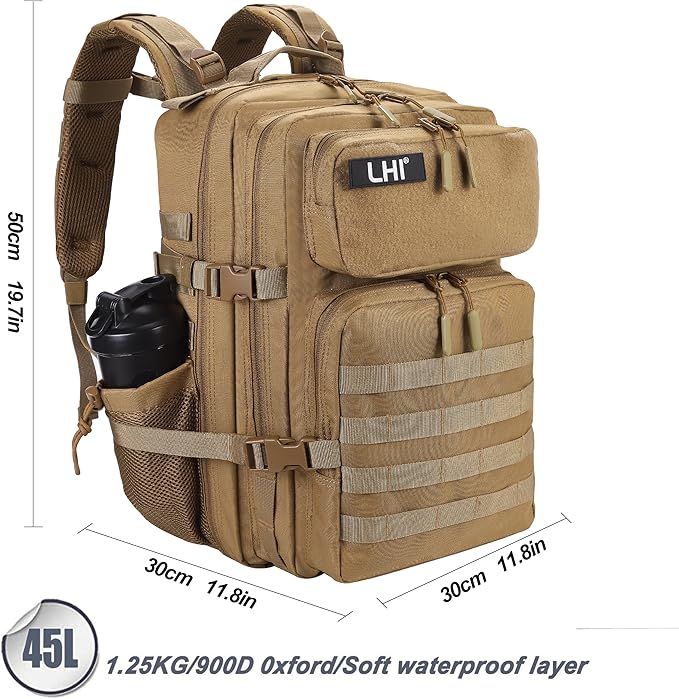 LHI Military Tactical Backpack for Men and Women 45L Army 3 Days Assault Pack Bag Large Rucksack with Molle System