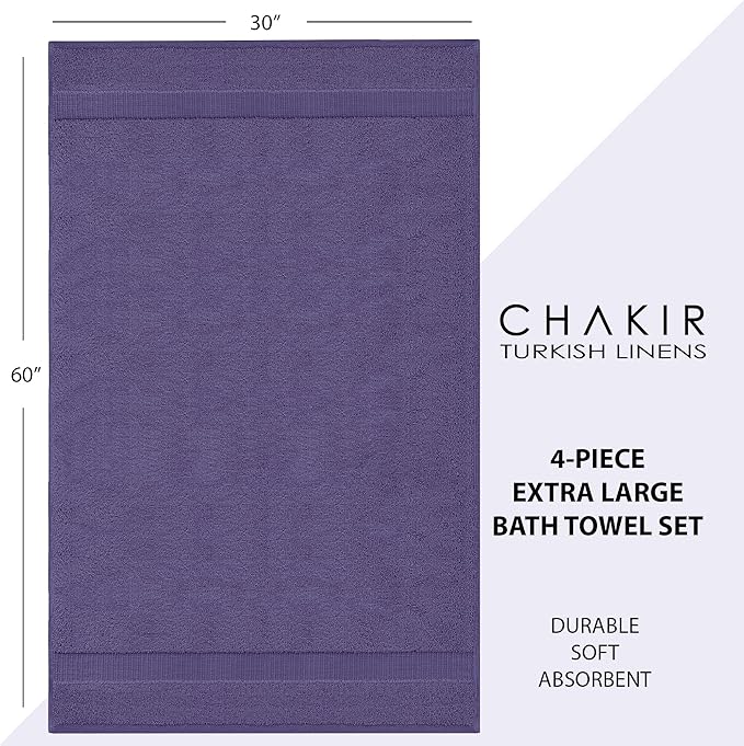 Chakir Turkish Linens | Hotel & Spa Quality 100% Cotton Luxury Turkish Towels | Soft & Absorbent (30x60 Inches Extra Large Bath Towels, Set of 4 - Plum)