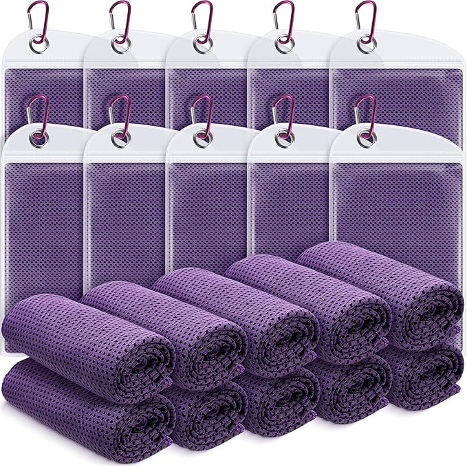 20 Pcs Cooling Towel 40" x 12" Ice Towel for Neck and Face Microfiber Chilly with Bag Breathable Yoga Gym Stay Cool Towels Sweat Rag for Workout Running Camping Pilates Beach Accessories (Purple)