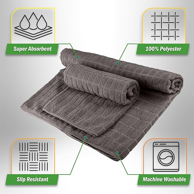 Wakeman Yoga Mat Towel and Gym Towel Set - 2-Piece Non Slip Set for Hot Yoga, Pilates, and Gym - 72” x 24” Sweat Absorbent and Quick Drying Blanket with Corner Pockets for Mats (Gray)