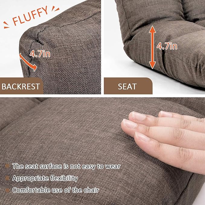 FLOGUOR Floor Chair, Floor Lounger Chair 42-Position Recliner Adjustable Foldable Video Gaming Meditating, Reading, Padded Comfortable Seat, Indoors (Brown) 8812CO