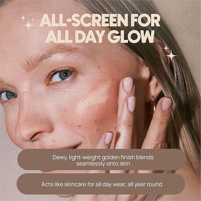 Dew Me Mineral All-Screen - Tinted SPF 30 Face Sunscreen with Hyaluronic Acid + Niacinamide for Golden Glow Dewy Finish - Dermatologist Developed, Makeup Primer Complexion Perfector - (1.7 Oz)