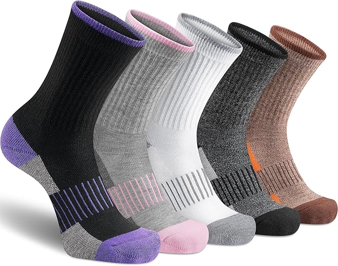 Gonii Women Socks Hiking Running Thick Cushion Athletic Crew Socks 5-Pair