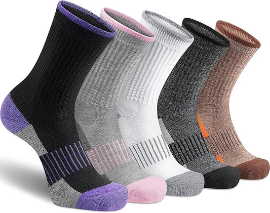 Gonii Women Socks Hiking Running Thick Cushion Athletic Crew Socks 5-Pair