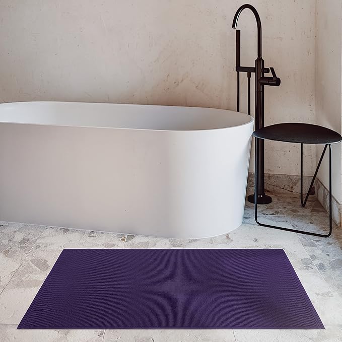 Cotton Paradise 100% Cotton Non Slip Bath Mats for Bathroom, 20x34 inch Soft Absorbent Quick Dry Machine Washable Floor Bath Mat, Purple Bath Rug