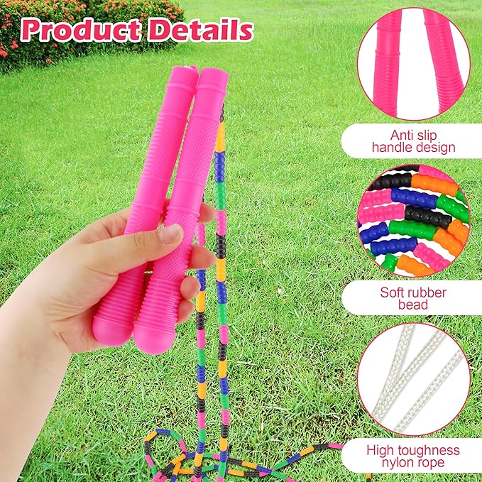 Coolrunner 16 FT Long Jump Rope(4 PACK), Double Dutch Jump Ropes Soft Beaded Skipping for Kids Adults Plastic Segmented Long Enough for 4-5 Jumpers