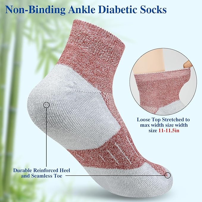 Diabetic Socks for Men,6 Pairs Ankle Mens Diabetic Socks,Diabetic Neuropathy Socks for Men 9-12