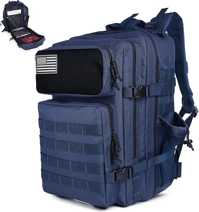 gracedon Tactical Backpack - Military Molle Bag 3 Days Pack for men and Women Large Assault Rucksack 45L (Navy)