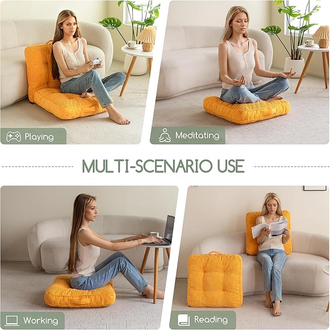 HIGOGOGO Washable Floor Pillow Cushion for Adults, Meditation Cushion Pillow, Large Square Floor Sitting, Removable Tufted Corduroy Cover, for Tatami Living Room or Yoga, 22x22 Inch, Machine Washable