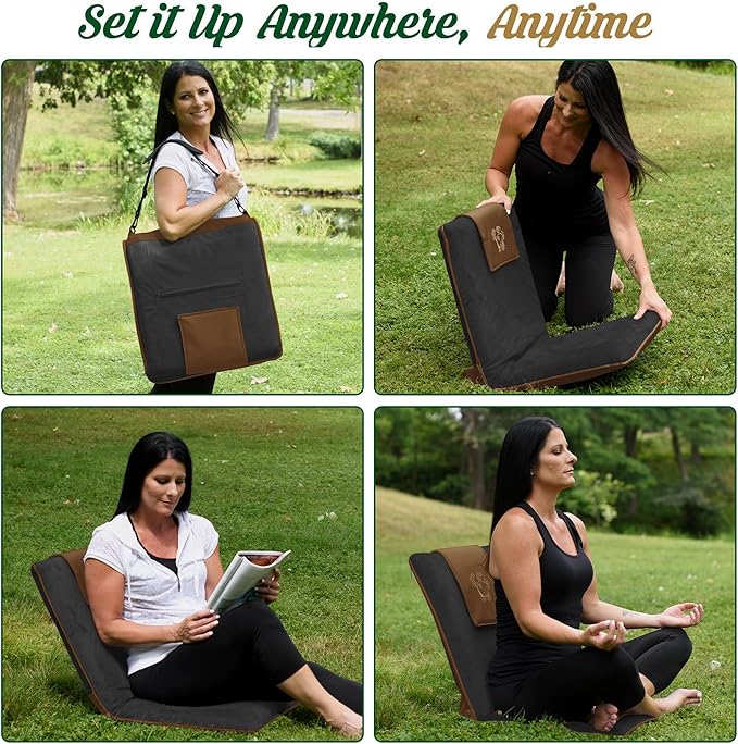 Japanese Meditation Floor Chair with Back Support for Adults - Premium Meditation Chair with Adjustable & Foldable Back for Seating, Yoga & Gaming — Folding Backjack Chairs with Backrest for Adults