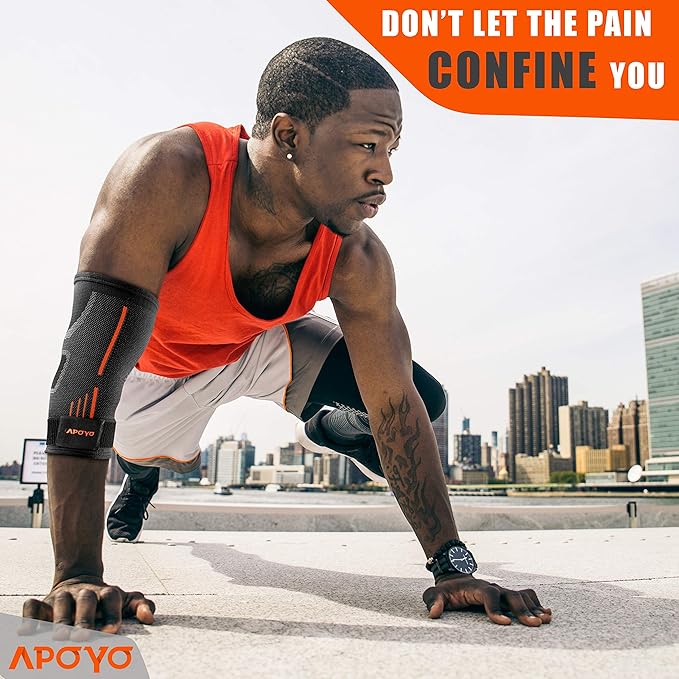 APOYO Elbow Brace for Tendonitis and Tennis Elbow, (Pair) Compression Sleeve for Arthritis, Workouts, Reduce Joint Pain During Fitness Activity (Medium)