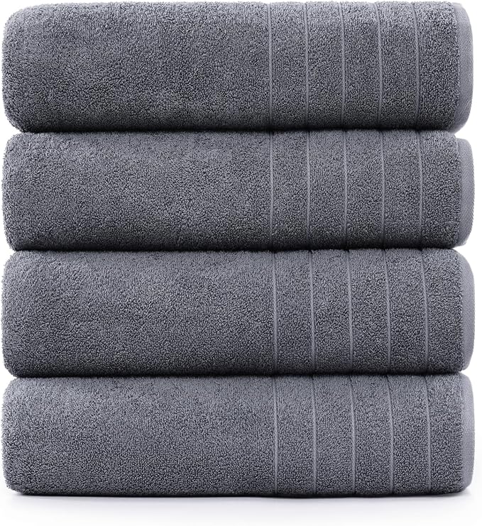 Casa Platino 100% Cotton 4 Pack Bath Towels Set (30"x60") - Ring Spun, Large Cotton Towels for Bathroom - Quick Dry, Soft & Absorbent Bath Towel Set - Remains Soft After Multiple Washes - Cool Grey