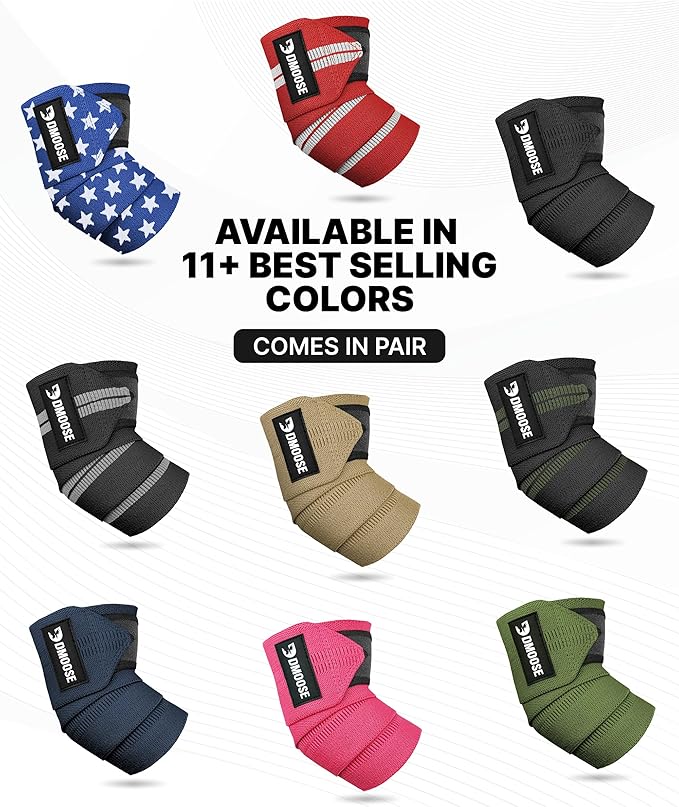 DMoose Fitness Elbow Wraps for Weightlifting (Pair) 40" Adjustable Brace for Joint Support, Pain Relief & Tendonitis - Elbow Straps for Weight Lifting, Bench Press & Gym Workouts, Band for Men & Women