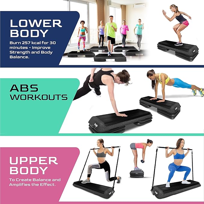 Yes4All Adjustable Workout Aerobic Exercise Step Platform Health Club Size with 4 Adjustable Risers Included and Extra Risers Options