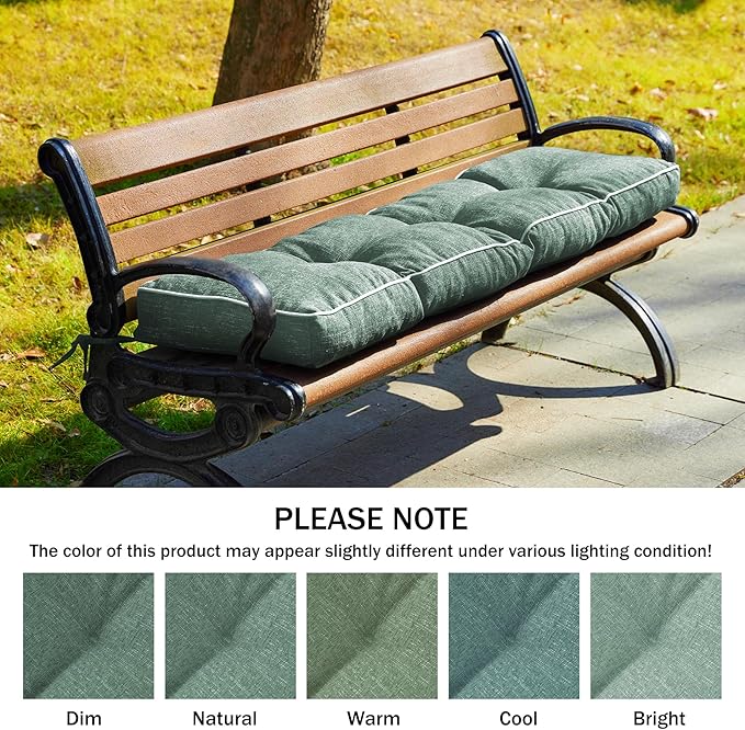 Bench Cushions for Outdoor Furniture, 42 x 16 Inch Outdoor Bench Cushion, Patio Bench Cushion with Durable Ties, Long Patio Seat Cushions for Garden, Indoor, Kitchen&Dining, Green