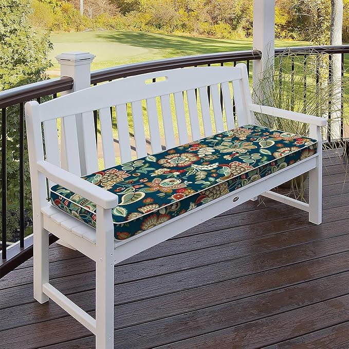 Outdoor Bench Cushion, Patio Furniture Cushion 48 x 18 x 3 Inch, Water Resistant Garden Sofa Swing Pad Settee Loveseat Couch Replacement Cushion, 1 Pack,Peacock Blue