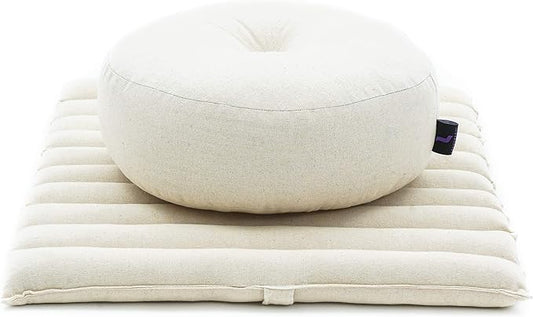 Leewadee Meditation Cushion Set – 1 Small Zafu Yoga Pillow and 1 Small Roll-Up Zabuton Mat Filled with Kapok