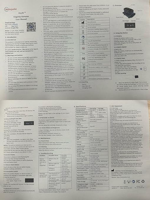 Continuous Pulse Oximeter Fingertip, Blood Oxygen Saturation and Pulse Rate Monitor with App, Rechargeable Bluetooth O2 Sat Finger Meter, 4 * 10 Hrs Built-in Memory，Oxyfit with Reminder