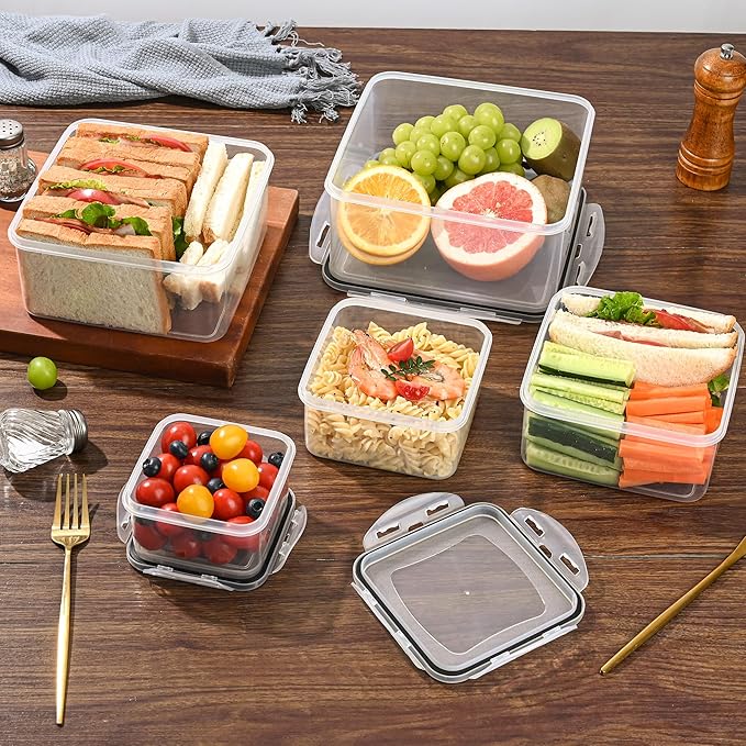 5pc Food Storage Containers with Lids, Airtight Leakproof BPA Free Plastic Meal Prep Boxes, Stackable Nesting Kitchen Containers, Reusable Freezer Dishwasher Safe for Snacks, Fruit & Leftovers