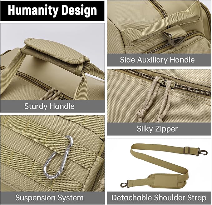 Duffle Bag for Men Women, Gym Bags & Tactical Duffle Bag with Shoe Compartment, Weekender Overnight Bag for Travel Workout, Khaki