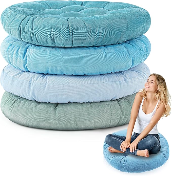 Jerify Floor Pillow Cushions 22 x 22 Inch Round Square Large Meditation Floor Pillow for Classroom Adult Meditation Picnic Party Cushion for Seating Gift Christmas(Round,Cold Colors,4 Pcs)