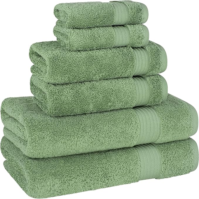 Cotton Paradise 6 Piece Towel Set 100% Cotton Soft Absorbent Turkish Towels for Bathroom 2 Bath Towels 2 Hand Towels 2 Washcloths Sage Green Towel Set