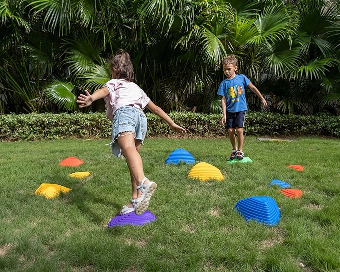 12 Pcs Stepping Stones for Kids Non-Slip Obstacle Course Stepping Stones Kids Indoor Outdoor Sensory Playground Develop Balance BONUS Hopping stickers