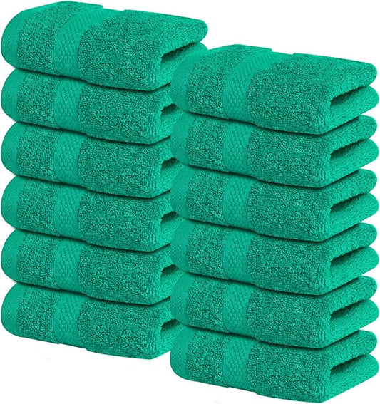 Infinitee Xclusives Luxury Wash Cloths for Showering [13x13] – 100% Cotton Washcloths [Pack of 12], Soft and Absorbent Face Towels for Bathroom Wash Clothes, Gym, and Spa (Vivid Green)