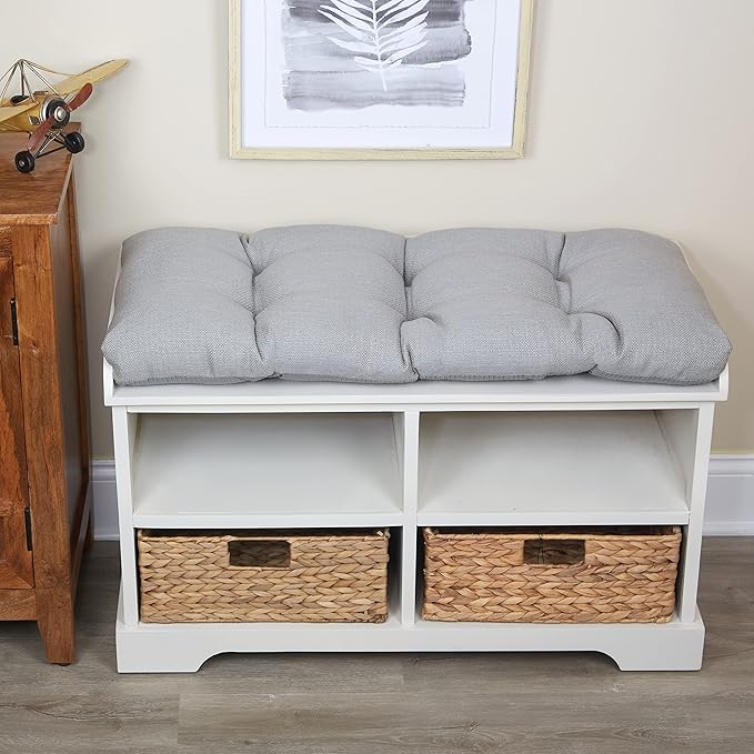 Klear Vu The Gripper Omega Non-Slip Tufted Bench Cushion for Indoor Furniture, Entryway Storage, Bay Window, Corner Nook or Piano Seat, 33 Inches, 04 Gray