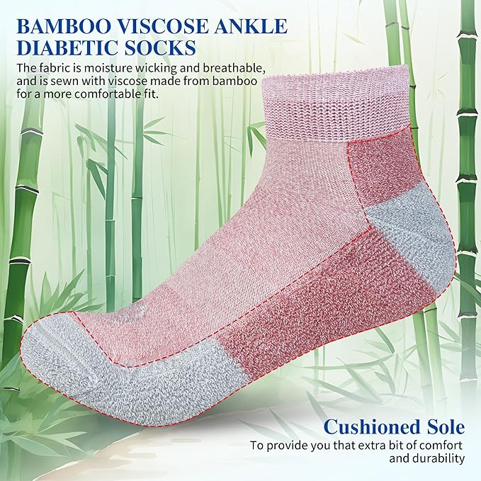 Diabetic Socks for Men,6 Pairs Ankle Mens Diabetic Socks,Diabetic Neuropathy Socks for Men 9-12