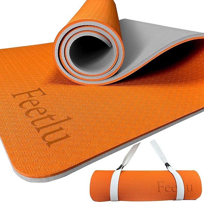 Extra Thick Exercise Yoga Mat with Strap - 2/5 Inch (10MM), Non-Slip Workout Mat for Yoga, Pilates, and Floor Exercises