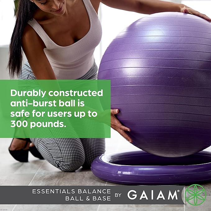 Gaiam Essentials Balance Ball & Base Kit, 65cm Yoga Ball Chair, Exercise Ball with Inflatable Ring Base for Home or Office Desk, Includes Air Pump