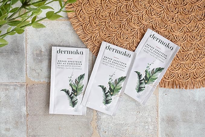 Dermaka Tinted Sunscreen SPF 42 for Face & Body – 2-in-1 Lightly Tinted Mineral Sunscreen with Zinc Oxide & Titanium Dioxide – Skin Soothing, Water-Resistant 80 Min, 5ml 25 sachets