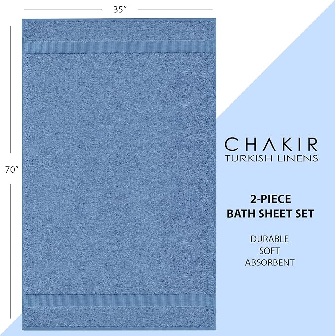 Chakir Turkish Linens, 100% Cotton Premium Quality Turkish Bath Sheets (35''x70'' Large Bath Sheet Towels - Wedgewood)