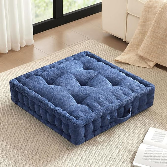 Intelligent Design Azza Large Cushion/Pouf, 24" W x 24" L x 5" H, Square Navy with Handle